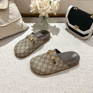 Gucci Beige Monogram Clogs